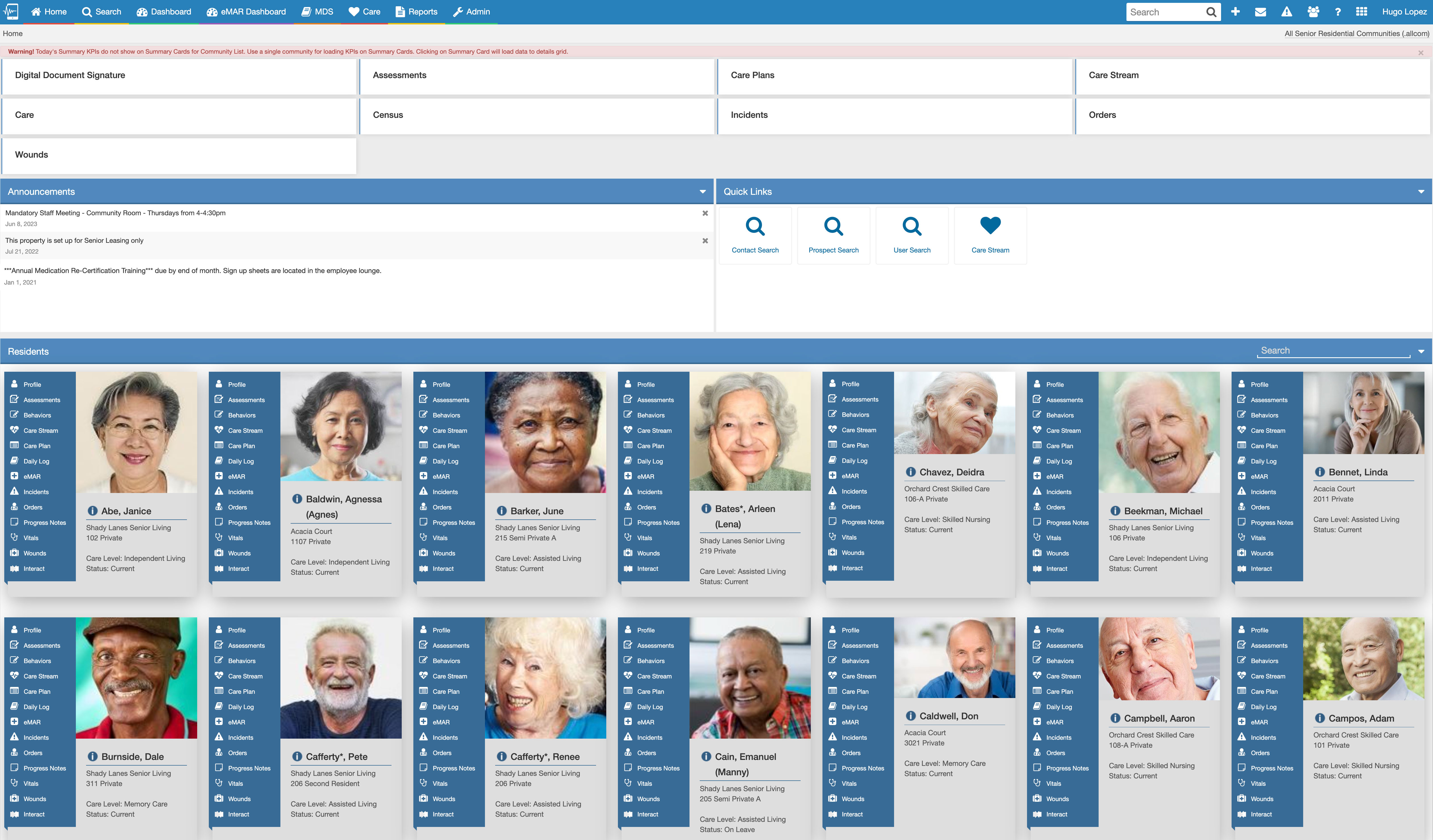 screenshot of Yardi Senior Living Suite